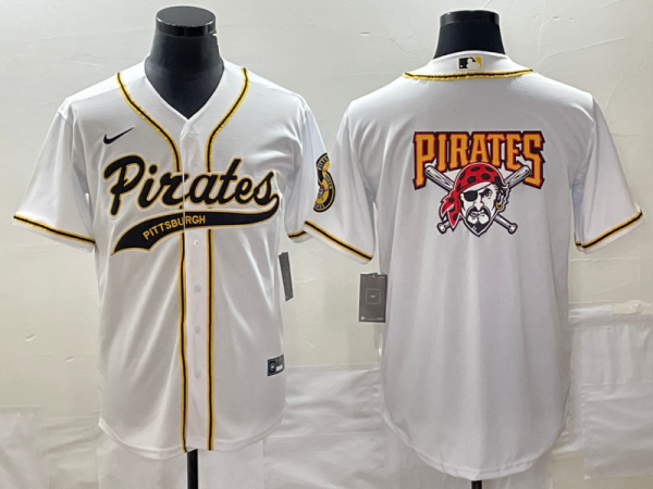 Men Pittsburgh Pirates White Team Big Logo Cool Base Stitched Baseball Jersey