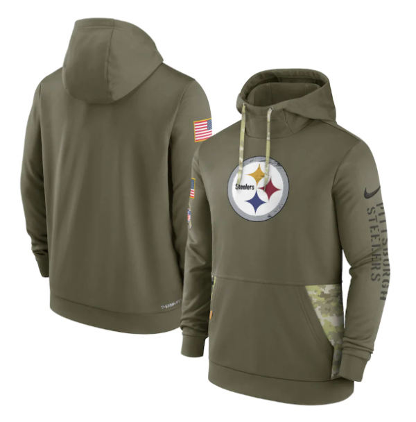Men Pittsburgh Steelers 2022 Olive Salute to Service Therma Performance Pullover Hoodie