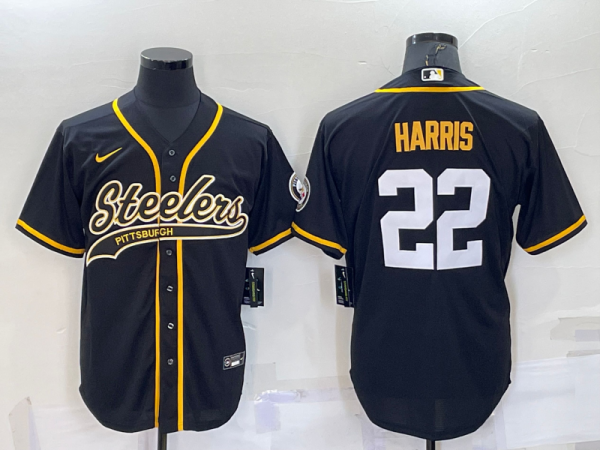 Men Pittsburgh Steelers #22 Najee Harris Black With Patch Cool Base Stitched Baseball Jersey