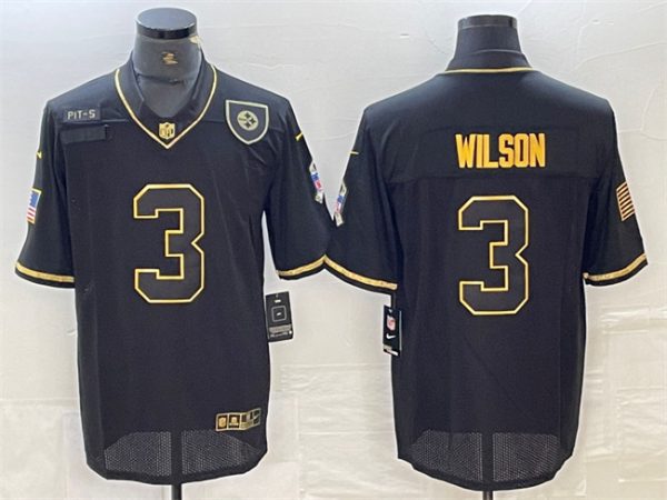 Men Pittsburgh Steelers #3 Russell Wilson Black/Gold Salute To Service Limited Stitched Jersey
