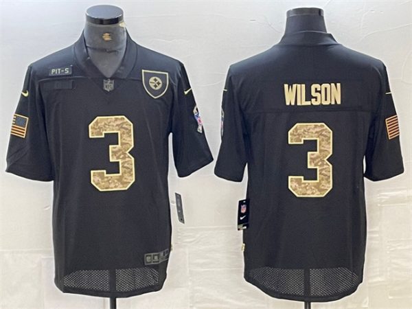 Men Pittsburgh Steelers #3 Russell Wilson Camo Black Salute To Service Limited Stitched Jersey