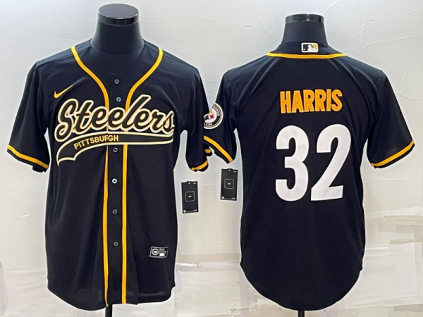 Men Pittsburgh Steelers #32 Franco Harris Black With Patch Cool Base Stitched Baseball Jersey