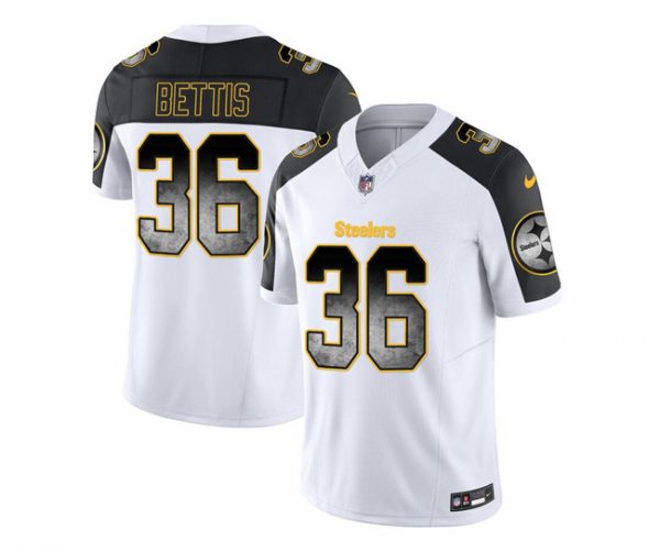 Men Pittsburgh Steelers #36 Jerome Bettis White/Black 2023 F.U.S.E. Smoke Vapor Untouchable Limited Stitched Jersey