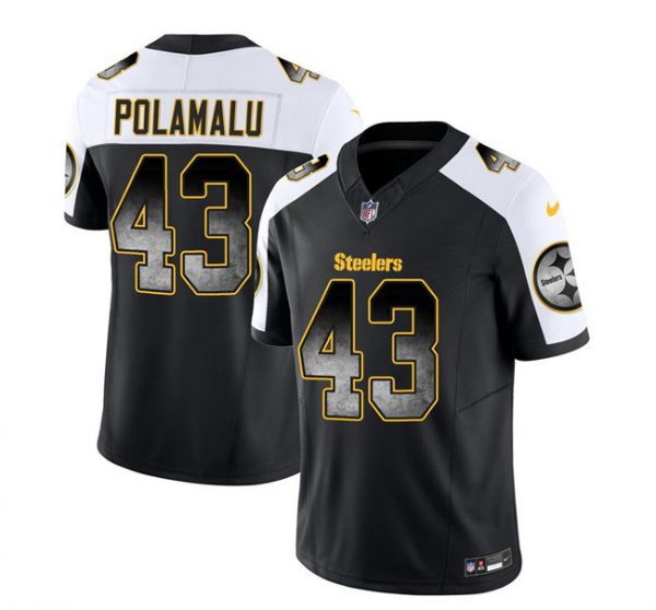 Men Pittsburgh Steelers #43 Troy Polamalu Black/White 2023 F.U.S.E. Smoke Vapor Untouchable Limited Stitched Jersey