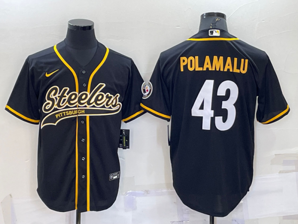 Men Pittsburgh Steelers #43 Troy Polamalu Black With Patch Cool Base Stitched Baseball Jersey