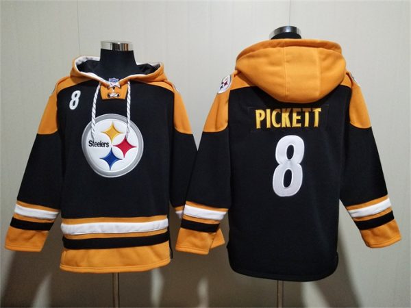 Men Pittsburgh Steelers #8 Kenny Pickett Black Ageless Must-Have Lace-Up Pullover Hoodie