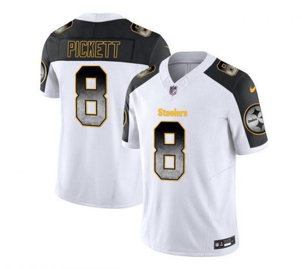Men Pittsburgh Steelers #8 Kenny Pickett White/Black 2023 F.U.S.E. Smoke Vapor Untouchable Limited Stitched Jersey