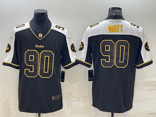 Men Pittsburgh Steelers #90 T. J. Watt Black Gold Thanksgiving Vapor Untouchable Limited Stitched Jersey