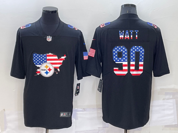 Men Pittsburgh Steelers #90 T.J. Watt Black USA Flag Limited Stitched Jersey