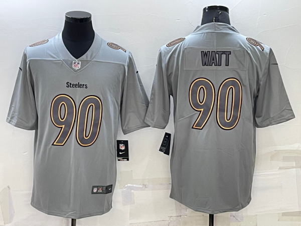 Men Pittsburgh Steelers #90 T.J. Watt Grey Atmosphere Fashion Stitched Jersey