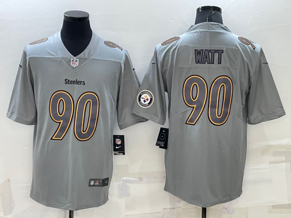 Men Pittsburgh Steelers #90 T.J. Watt Grey With Patch Atmosphere Fashion Stitched Jersey