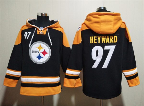 Men Pittsburgh Steelers #97 Cameron Heyward Black Ageless Must-Have Lace-Up Pullover Hoodie