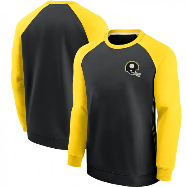 Men Pittsburgh Steelers Black/Yellow Historic Raglan Crew Performance Sweater