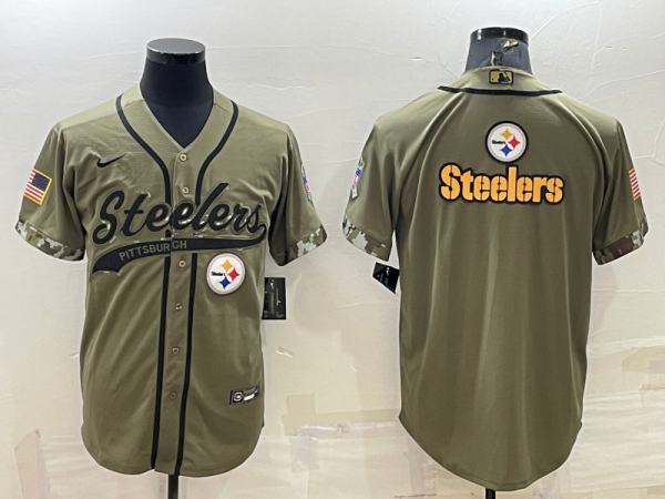 Men Pittsburgh Steelers Blank Olive Salute to Service Team Big Logo Cool Base Stitched Baseball Jersey