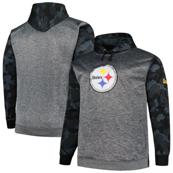 Men Pittsburgh Steelers Heather Charcoal Big & Tall Camo Pullover Hoodie