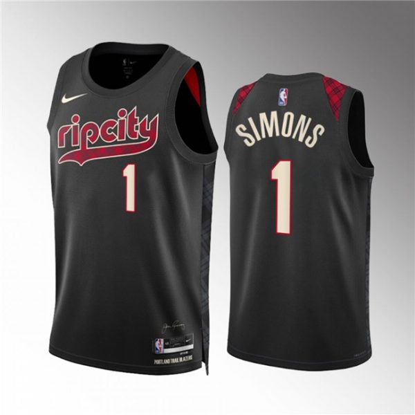 Men Portland Trail Blazers #1 Anfernee Simons Black 2023/24 City Edition Stitched Basketball Jersey