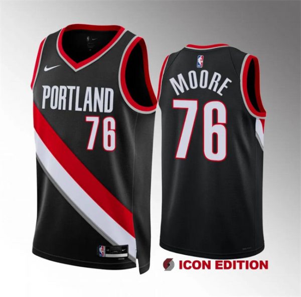 Men Portland Trail Blazers #76 Taze Moore Black Icon Edition Stitched Basketball Jersey