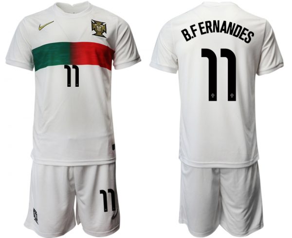 Men Portugal #11 B. Fernandes White Away Soccer Jersey Suit