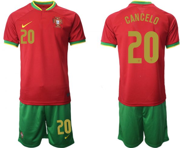 Men Portugal #20 Cancelo Red Home Soccer Jersey Suit