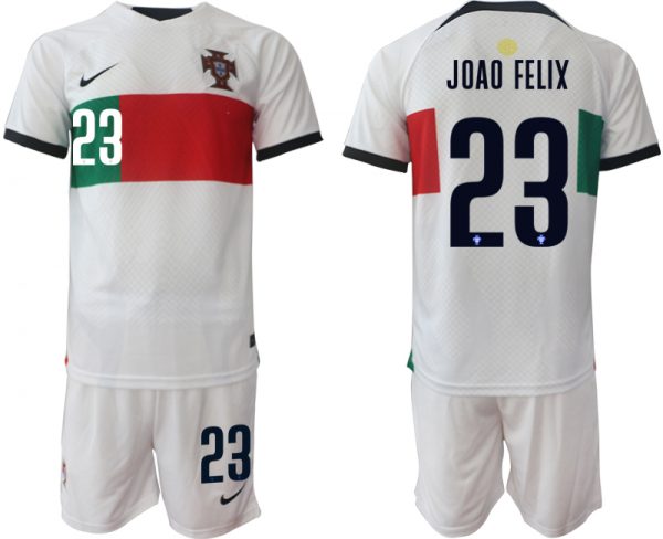 Men Portugal 23 Joao f elix White Away Soccer Jersey Suit