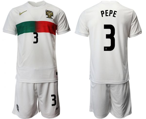 Men Portugal #3 Pepe White Away Soccer Jersey Suit 001