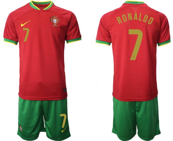 Men Portugal #7 Ronaldo Red Home Soccer Jersey Suit