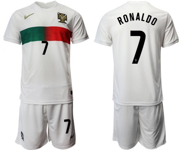 Men Portugal #7 Ronaldo White Away Soccer Jersey Suit