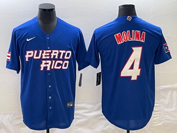 Men Puerto Rico Baseball #4 Yadier Molina 2023 Royal World Baseball Classic Stitched Jersey