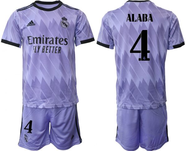 Men Real Madrid #4 David Alaba 22/23 Purple Away Soccer Jersey Suit