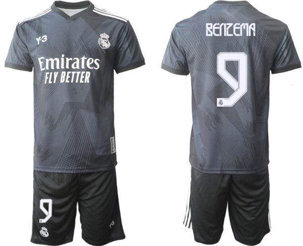 Men Real Madrid #9 Karim Benzema 22/23 Black Soccer Jersey Suit