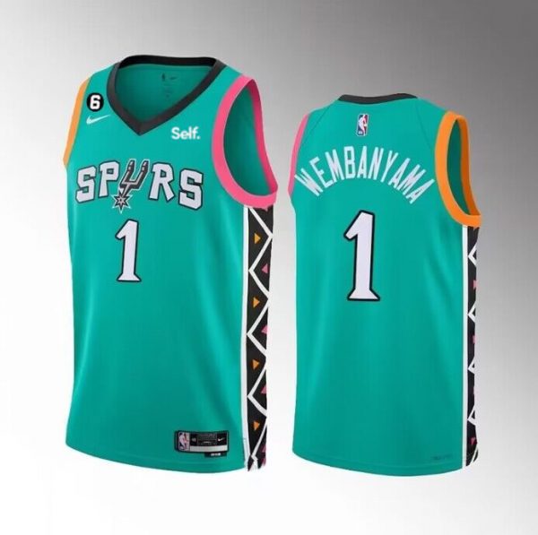 Men San Antonio Spurs #1 Victor Wembanyama Teal 2022/23 City Edition Swingman With NO.6 Patch Stitched Basketball Jersey