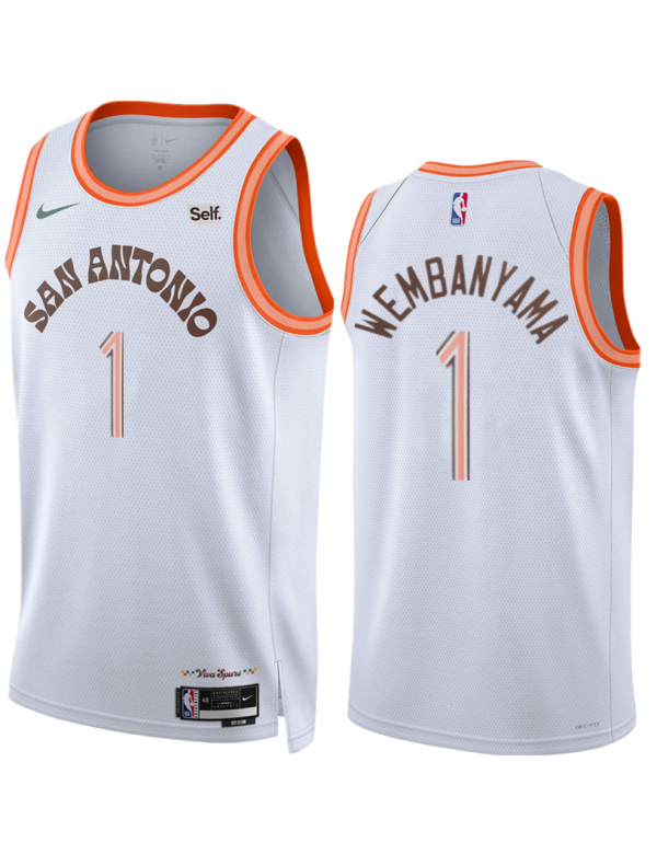 Men San Antonio Spurs #1 Victor Wembanyama White 2023/24 City Edition Stitched Basketball Jersey