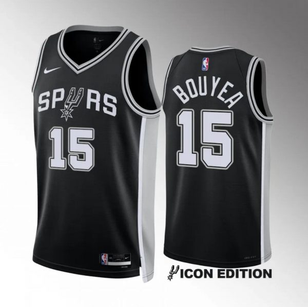 Men San Antonio Spurs #15 Jamaree Bouyea Black 2022/23 Icon Edition Stitched Basketball Jersey