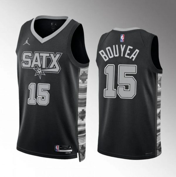 Men San Antonio Spurs #15 Jamaree Bouyea Black Statement Edition Stitched Basketball Jersey