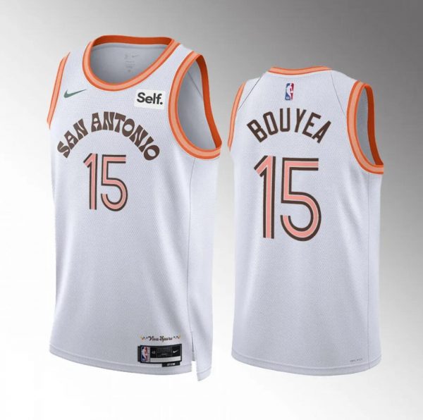 Men San Antonio Spurs #15 Jamaree Bouyea White 2023/24 City Edition Stitched Basketball Jersey