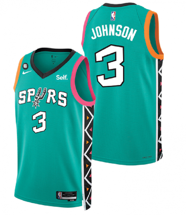 Men San Antonio Spurs #3 Keldon Johnson Teal 2022 City Edition With NO.6 Patch Swingman Stitched Jersey