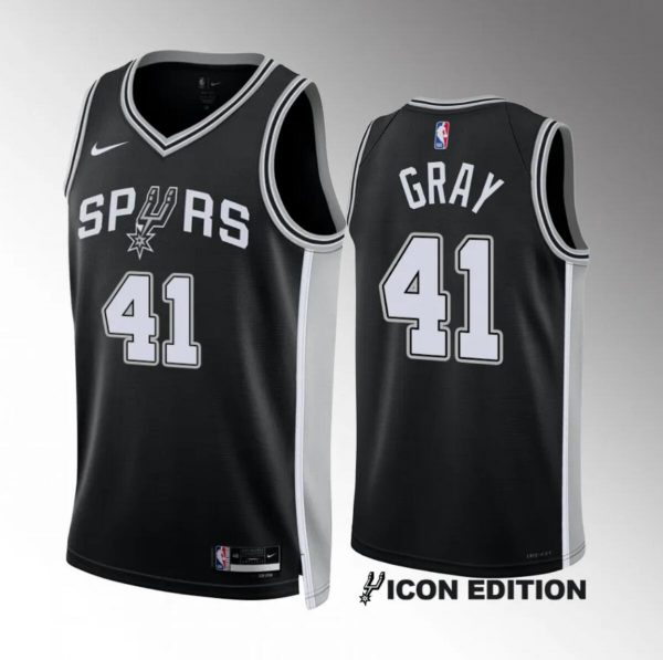 Men San Antonio Spurs #41 Raiquan Gray Black 2022/23 Icon Edition Stitched Basketball Jersey
