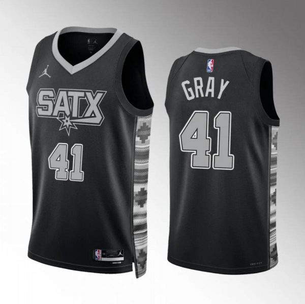 Men San Antonio Spurs #41 Raiquan Gray Black Statement Edition Stitched Basketball Jersey