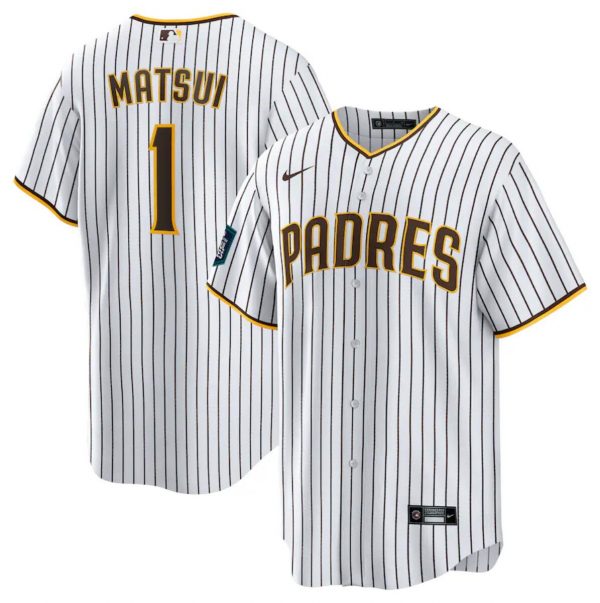 Men San Diego Padres #1 Yuki Matsui White 2024 World Tour Seoul Series Home Stitched Baseball Jersey
