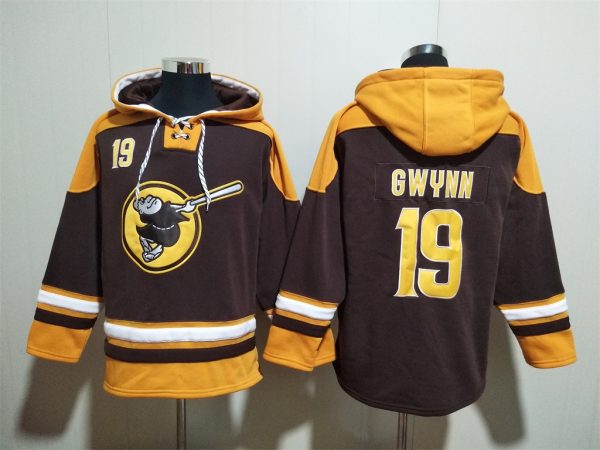 Men San Diego Padres #19 Tony Gwynn Brown/Gold Ageless Must-Have Lace-Up Pullover Hoodie