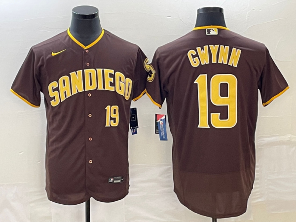 Men San Diego Padres #19 Tony Gwynn Coffee Flex Base With Patch Stitched Jersey