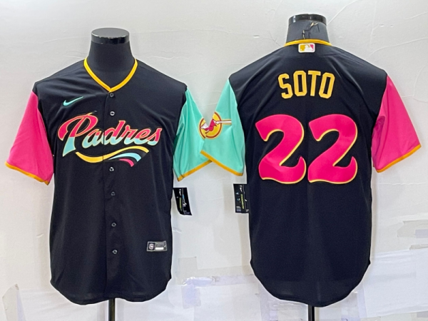 Men San Diego Padres #22 Juan Soto 2022 Black City Connect Cool Base Stitched Jersey