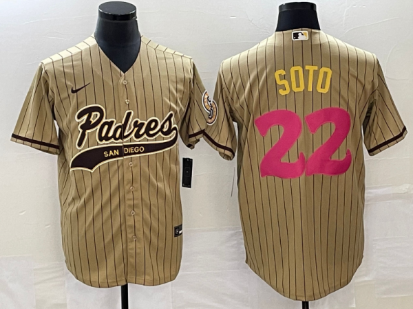 Men San Diego Padres #22 Juan Soto Tan Cool Base Stitched Baseball Jersey