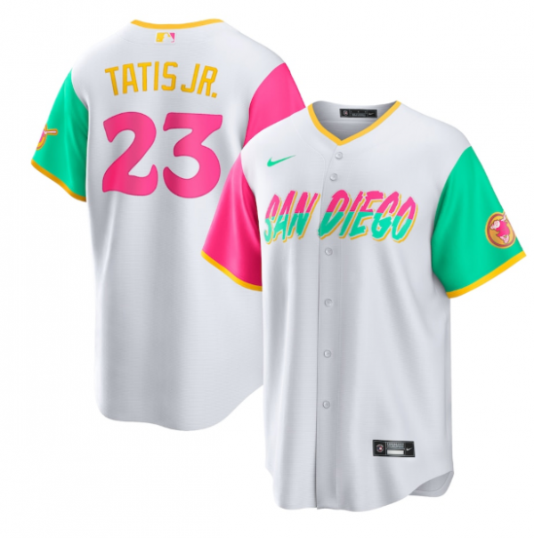 Men San Diego Padres #23 Fernando Tatis Jr. 2022 White City Connect Cool Base Stitched Jersey