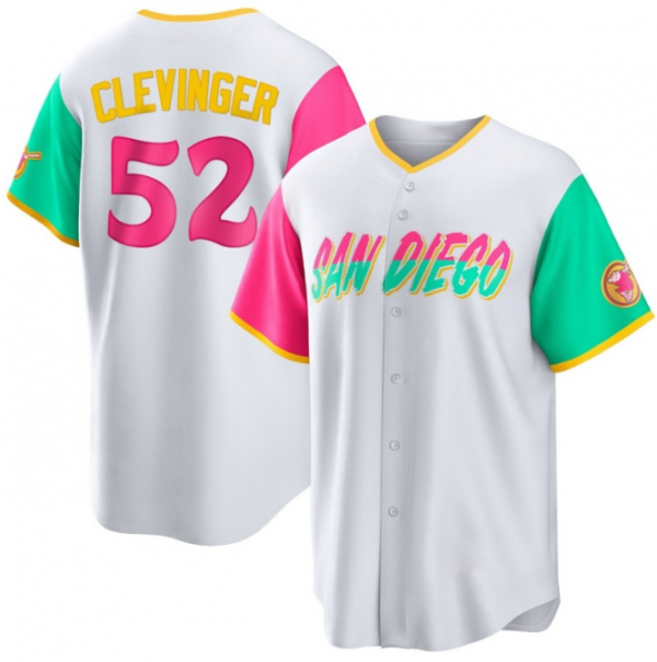 Men San Diego Padres #52 Mike Clevinger 2022 White City Connect Cool Base Stitched Jersey