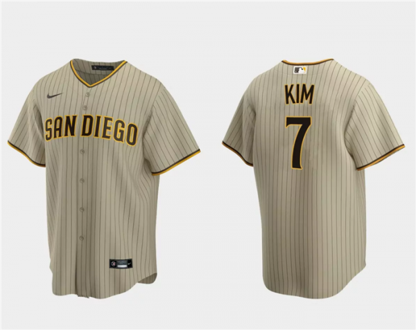 Men San Diego Padres #7 Ha-Seong Kim Tan Cool Base Stitched Jersey