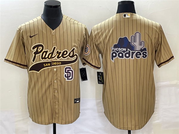 Men San Diego Padres Tan Big Logo In Back Cool Base Stitched Baseball Jersey