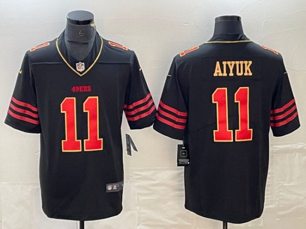 Men San Francisco 49ers #11 Brandon Aiyuk Black Gold Stitched Jersey