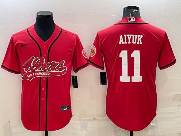 Men San Francisco 49ers #11 Brandon Aiyuk Red With Patch Cool Base Stitched Baseball Jersey