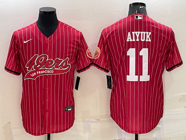Men San Francisco 49ers #11 Brandon Aiyuk Red With Patch Cool Base Stitched Baseball Jersey